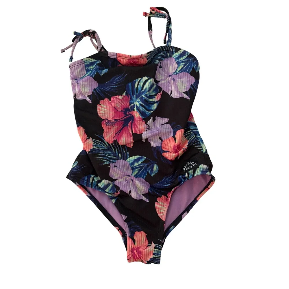 Justice Breaking Waves Girls Swimsuit Bundle Size 7/8 Floral Tropical 4pc Lot